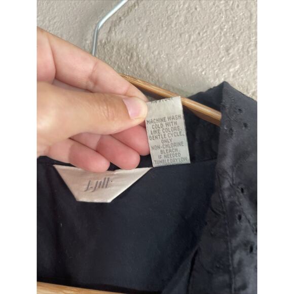 J Jill Womens Dress M Black Embroidered Eyelet Cotton Button Front Short Sleeve - Picture 3 of 8